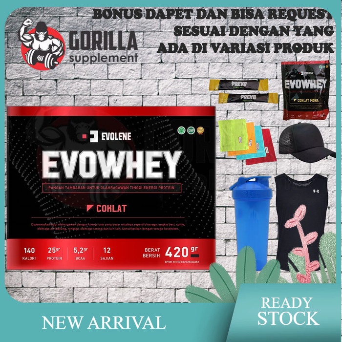 EVOWHEY Coklat Hazelnut 12 Sachet 420 Gr Gram Evolene Whey Protein - COKLAT HAZELNUT, Tanpa Bonus