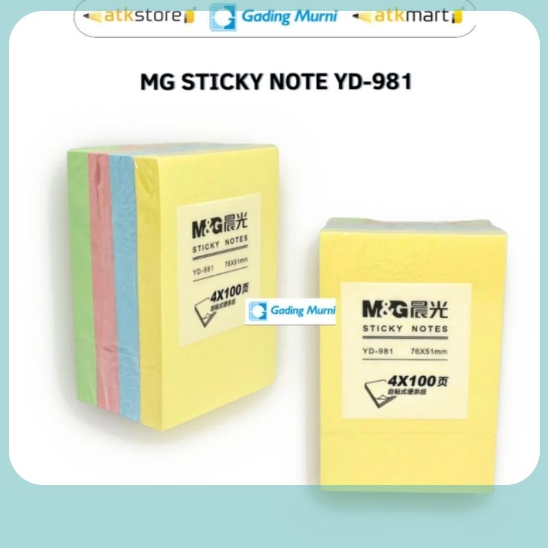 

M&G Memo Sticky Notes YD-981 / Post-it Warna Pastel 4 Warna 400 Lembar - Tempelan Kertas Catatan Memo