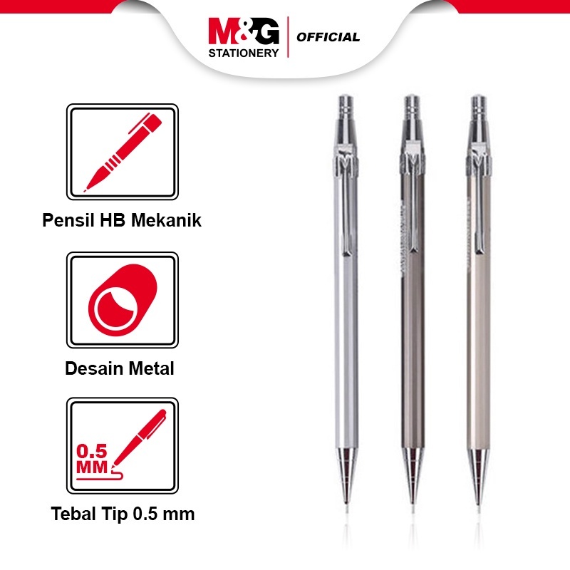 

M&G Pensil HB Mekanik AM 0.5 Premium Mechanical Pencil 0.5 mm Desain Metal AMP 10171