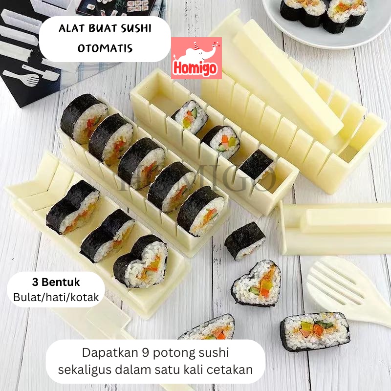 Homigo Cetakan Sushi Gulung Roll Motif Bulat Kotak Hati Alat Buat Sushi Maker Otomatis Praktis