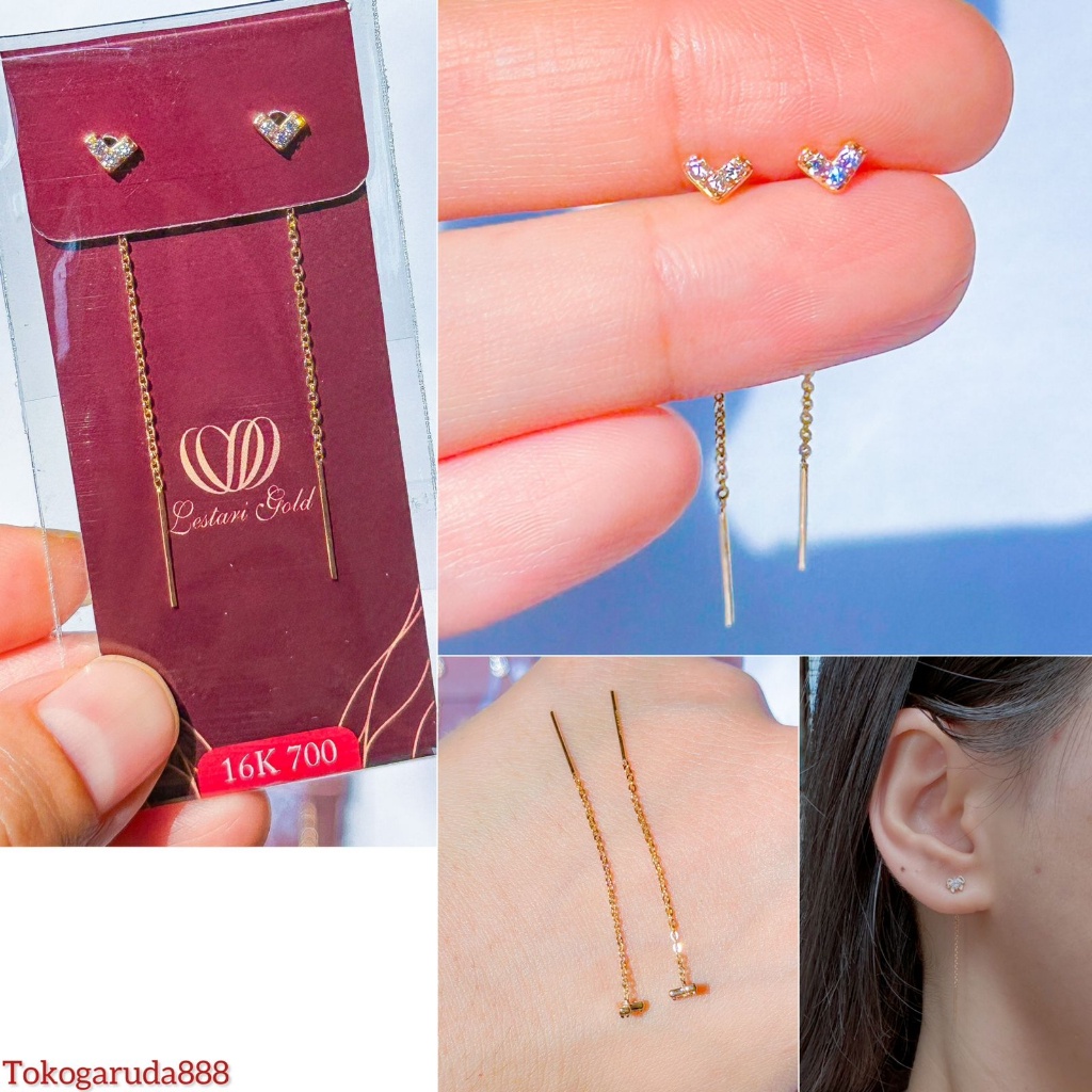 NEW Anting diana anak dan dewasa emas asli kadar 700 16k V itali beige gold lestari bunga pita solit