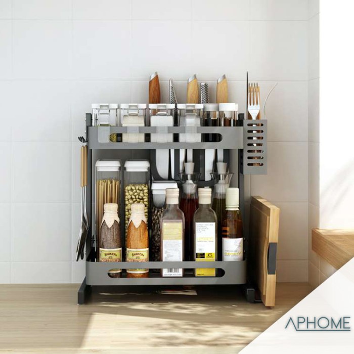 

Rak Bumbu Dapur Serbaguna Rak Dapur Wadah Bumbu FREE Wadah Sendok - 2 Tingkat Abu