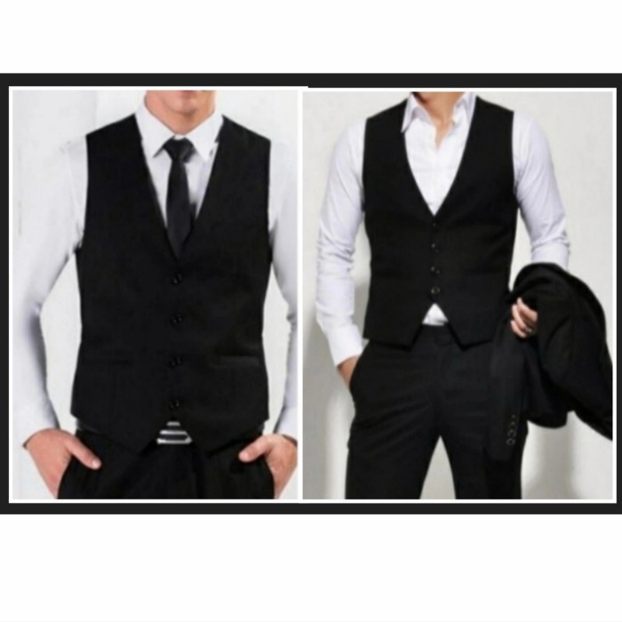 ✨BISA COD✨ -Rompi Pria Hitam-Vest Pria-Rompi-Vest Hitam-Rompi Hitam - Hitam, XL Rompi Terlaris Rompi
