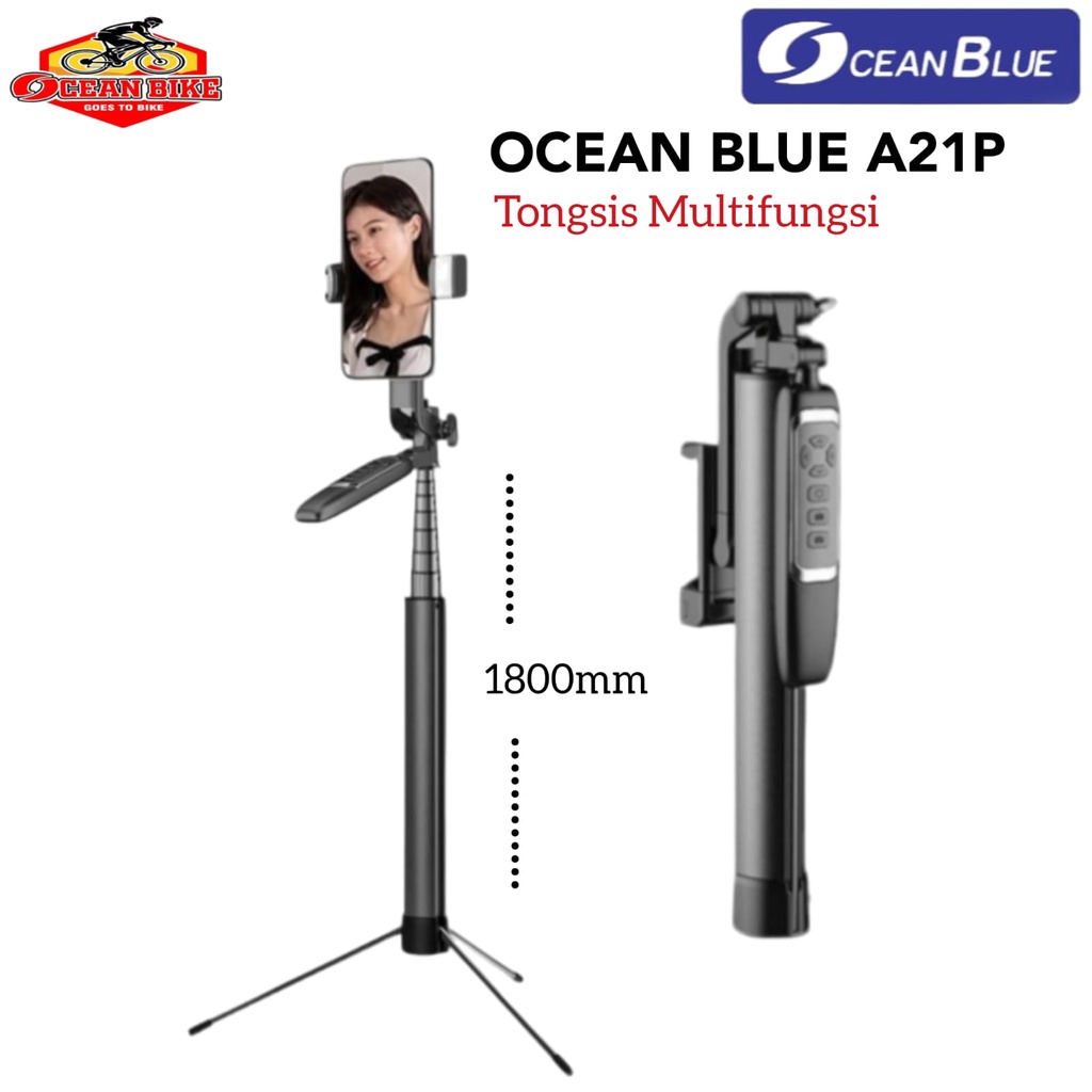 OCEANBLUE Tripod Bluetooth Remote Tongsis Selfie Stick LED A21P 180 CM Stabilizer Gimbal Manual VLog