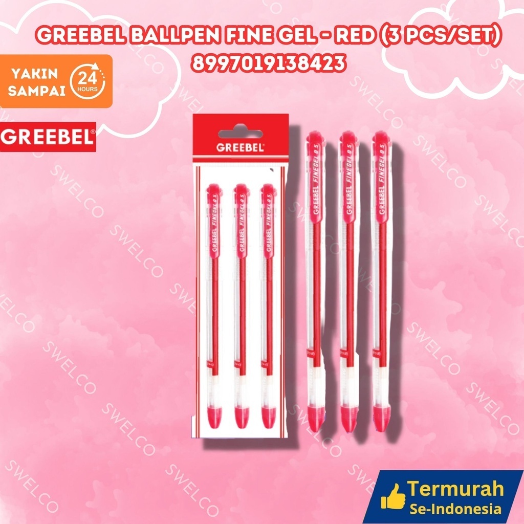 

GREEBEL BALLPEN FINE GEL - RED/Pen/Pulpen/Bolpoint utk atk kantor kerja kuliah anak GREEBEL BALLPEN FINE GEL - RED (3PCS/SET)