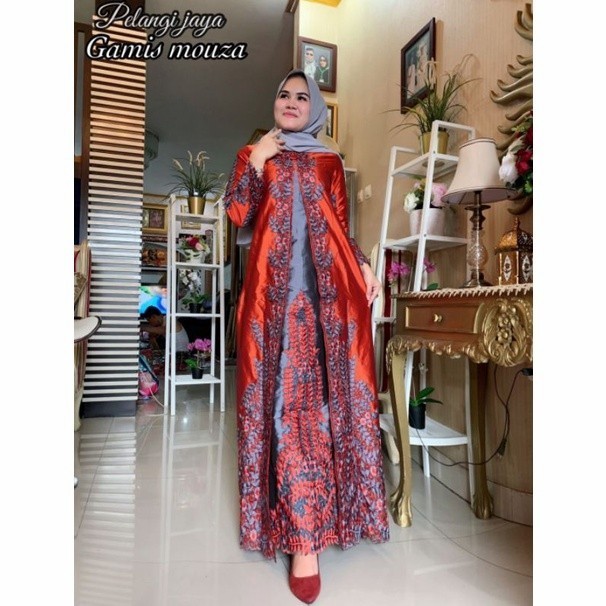 "Girya.Syo" - TERBARU GAMIS MOUZA TAFFETA BORDIR ORI BY PELANGI JAYA SIZE M-XXL - MARON SILVER, M