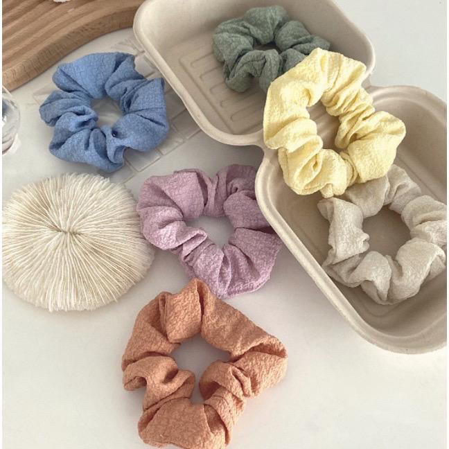 [SDW] pekanbaru/Ikat Rambut Scrunchie Satin Silk Kain Crepe Warna Pastel IMPORT Korea Hairband Kunci