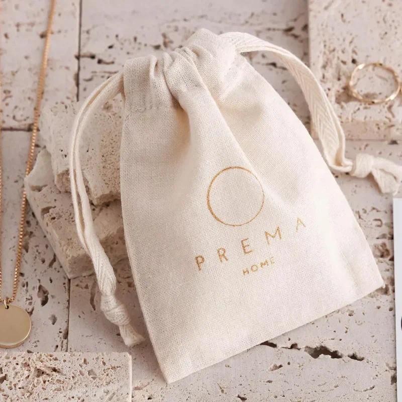 

Natural Cotton Gift Bags 7x10cm 10x15cm 13x18cm 15x20cm Makeup Jewelry Logo Pouches Perfume Candle Underwear Packaging Dust Sack
