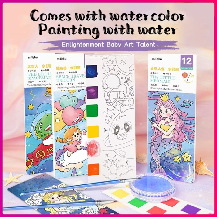 

Buku gambar cat air water color painting book karakter watercolor lucu - Astronot