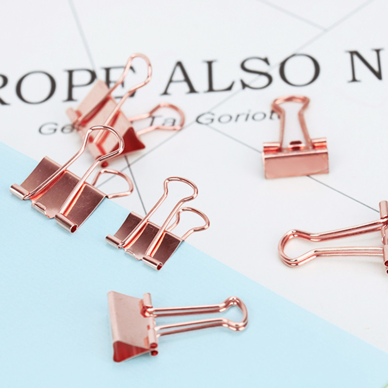 

TUTU 10pcs/lot Solid Color Rose Gold Metal Binder Clips Notes Letter Paper Clip Office Supplies H0059