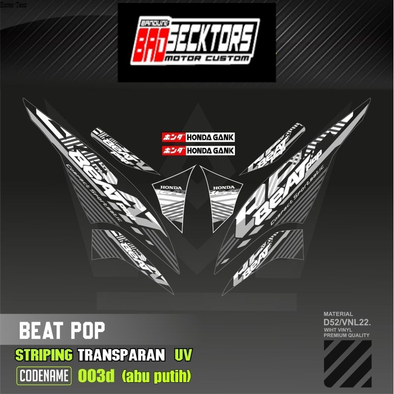 Decal Sticker Striping Variasi Transparan Uv Beat Pop 2013-2024 Honda Beat Pop 110 Esp Cbs Iss Beat 