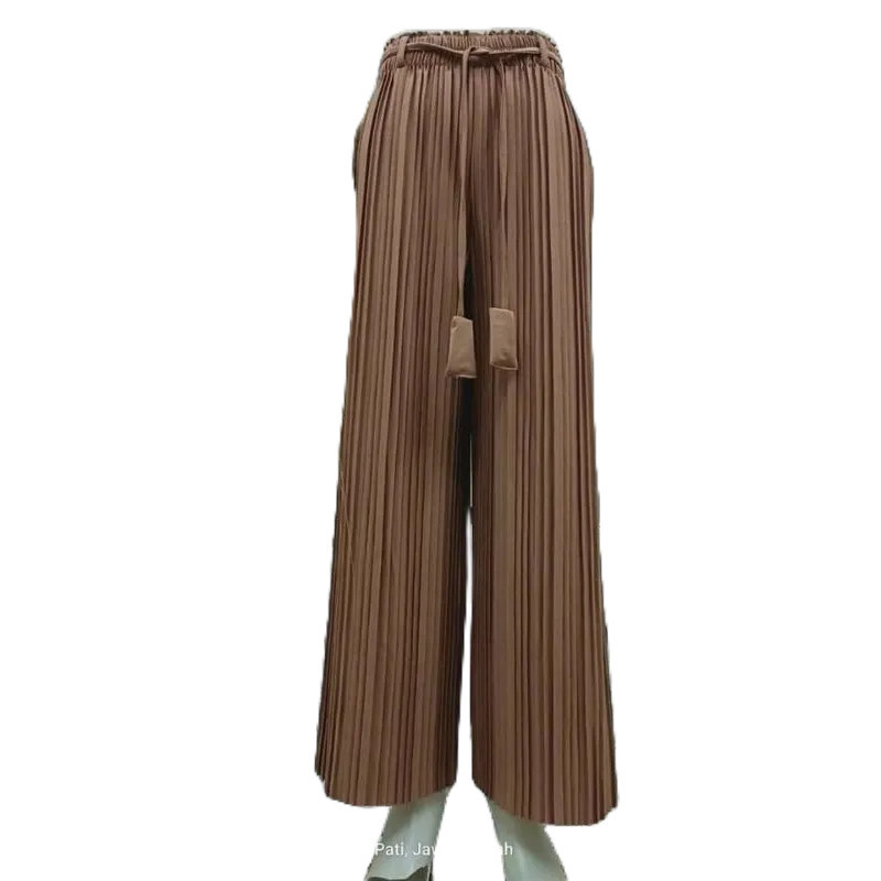 Bawahan wanita Kekinian Celana Kulot Plisket Premium Warna Putih Tebal Panjang