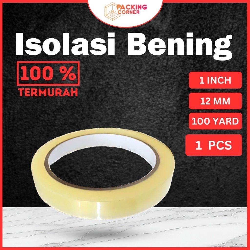 

LS OLSHOP Lakban Selotip 12mm x 100 Yard Isolasi Bening ATK Tape 0,5 1/2 Inch 100Y No Daimaru