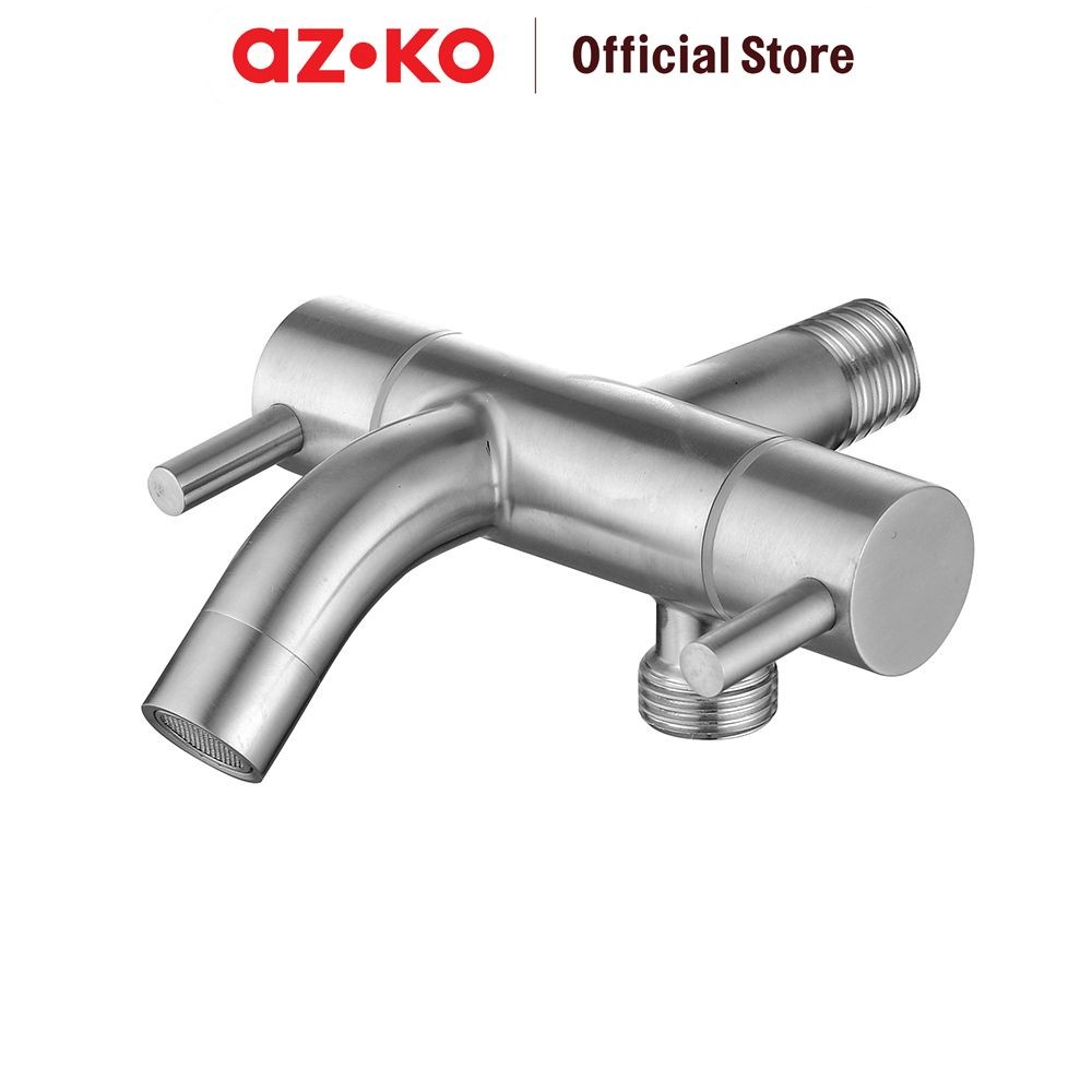 AZKO Fosa 1/2 inci Keran Air Dua Arah Stainless Steel T-1231ss - Silver Satin Cold Tap Kran Air Kama