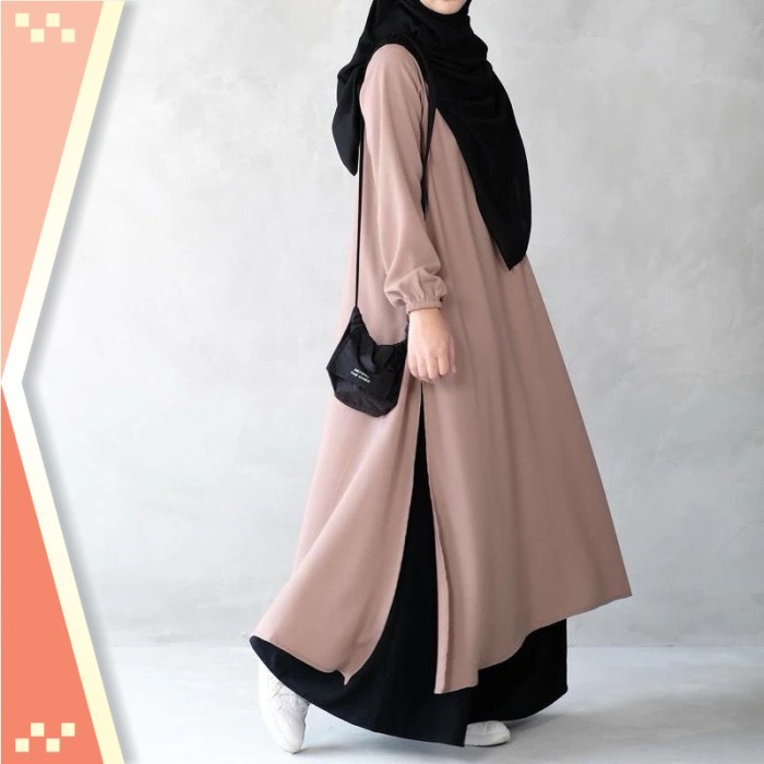 Termurah Tunik Keren / Tunik midi dress wanita muslim - Putih, polos