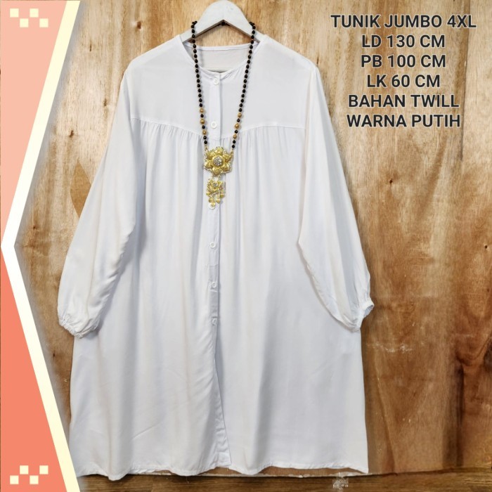 Tunik Busana Muslim Wanita Murah / Tunik Super Jumbo Ld 130 Cm Model Kekinian - WHITE, 4XL