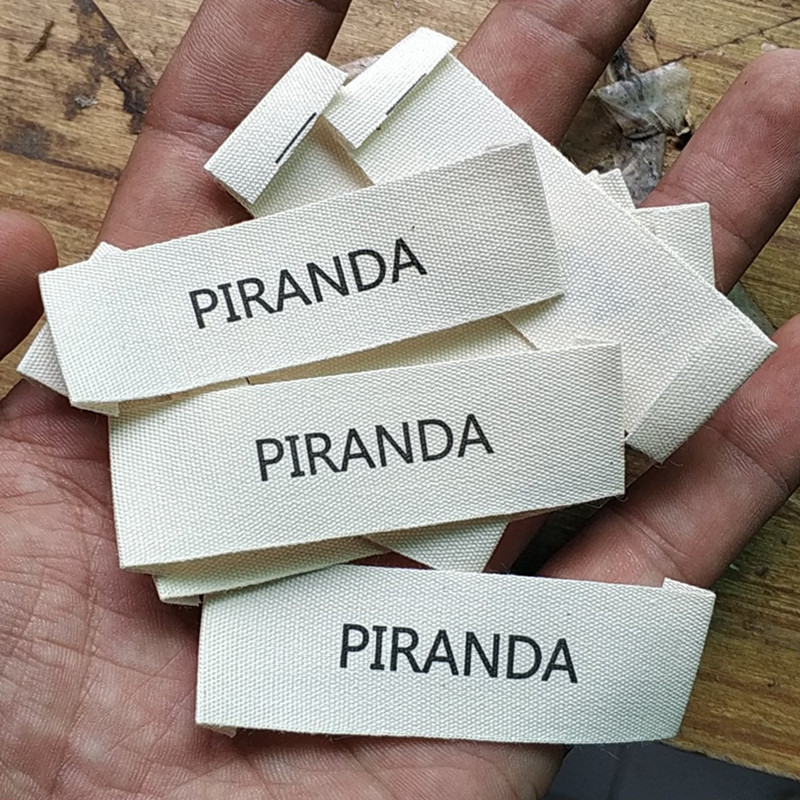 

500PCS Custom Beige cotton Labels 2 * 6 cm Natural cotton print baby clothing label