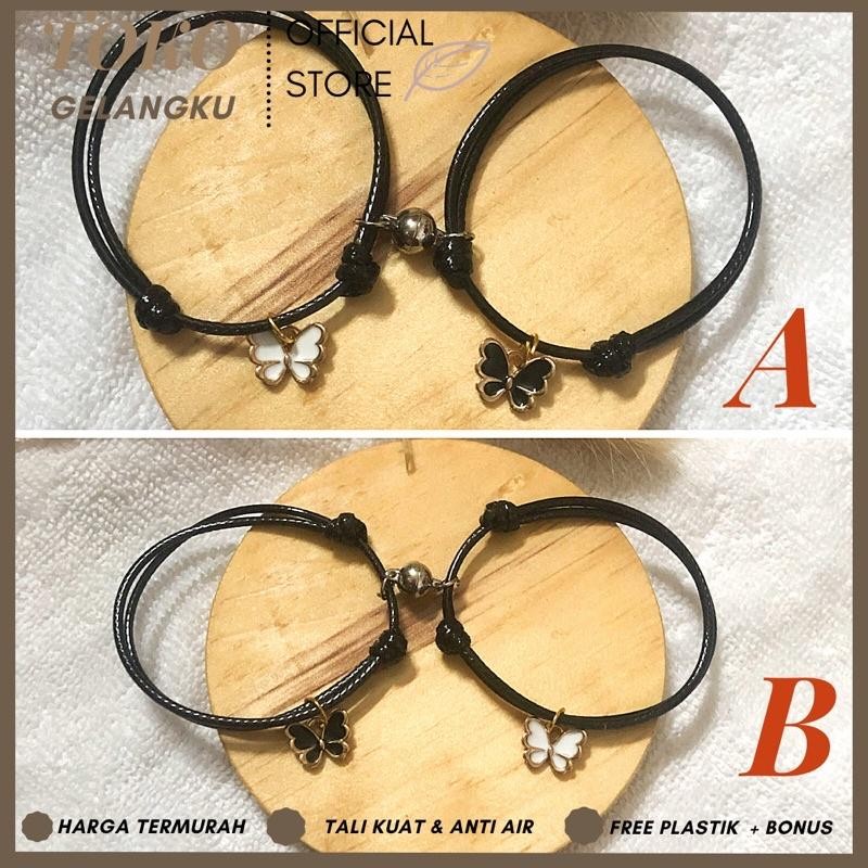 Gelang kupu kupu hitam putih couple magnet / Gelang tali wanita with bestie