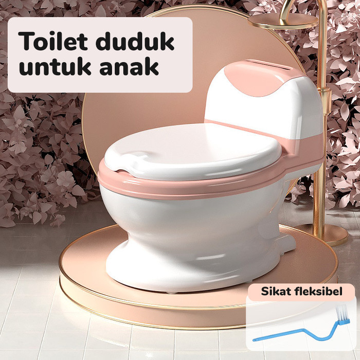 Pispot Closet Duduk Toilet Mini Anak Anti Slip Portable HSB789 - Keras Pink