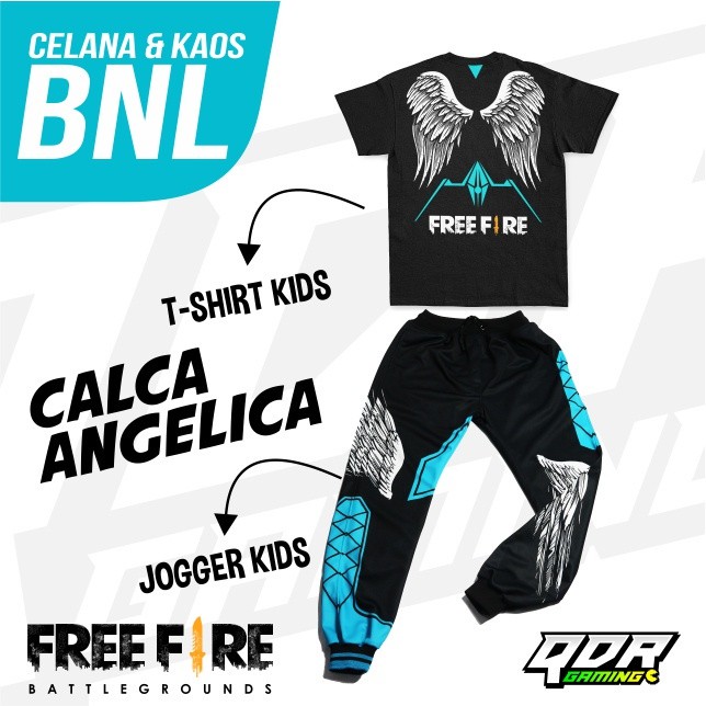 FR54E Setelan Calca Blue Celana Angel Biru dan Kaos FF Freefire Set Anak Laki-laki qdronlineshop