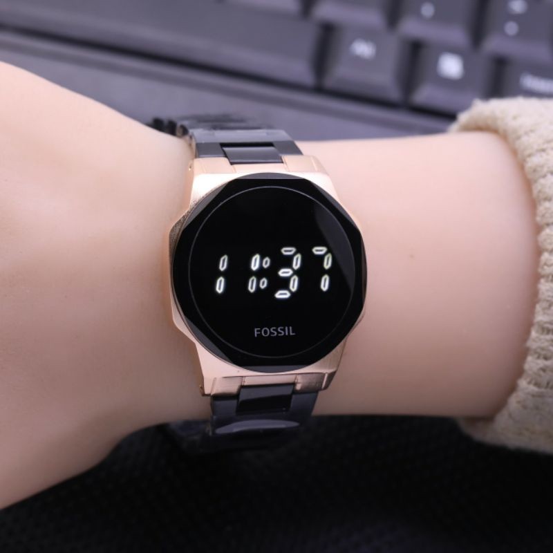 Jam Tangan Fashion Wanita Foxxil Led Digital Touch Watch Tali Rantai Solid Fashion Cewek Anti Air Be