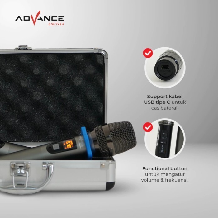 Advance Mic Wireless Microphone Mic doue (Batrei dapat di Charger )U Dital mikropon duel+Case 403