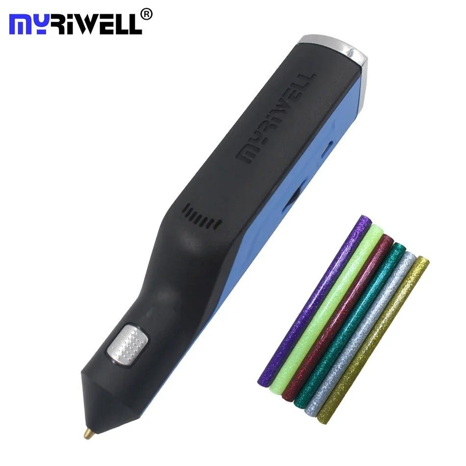 

Myriwell Hot Melt Glue Gun 3D Pen Doodler Magic 3D Printed Pen USB Charging 6 Color Glue Stick Silk The Best Gift