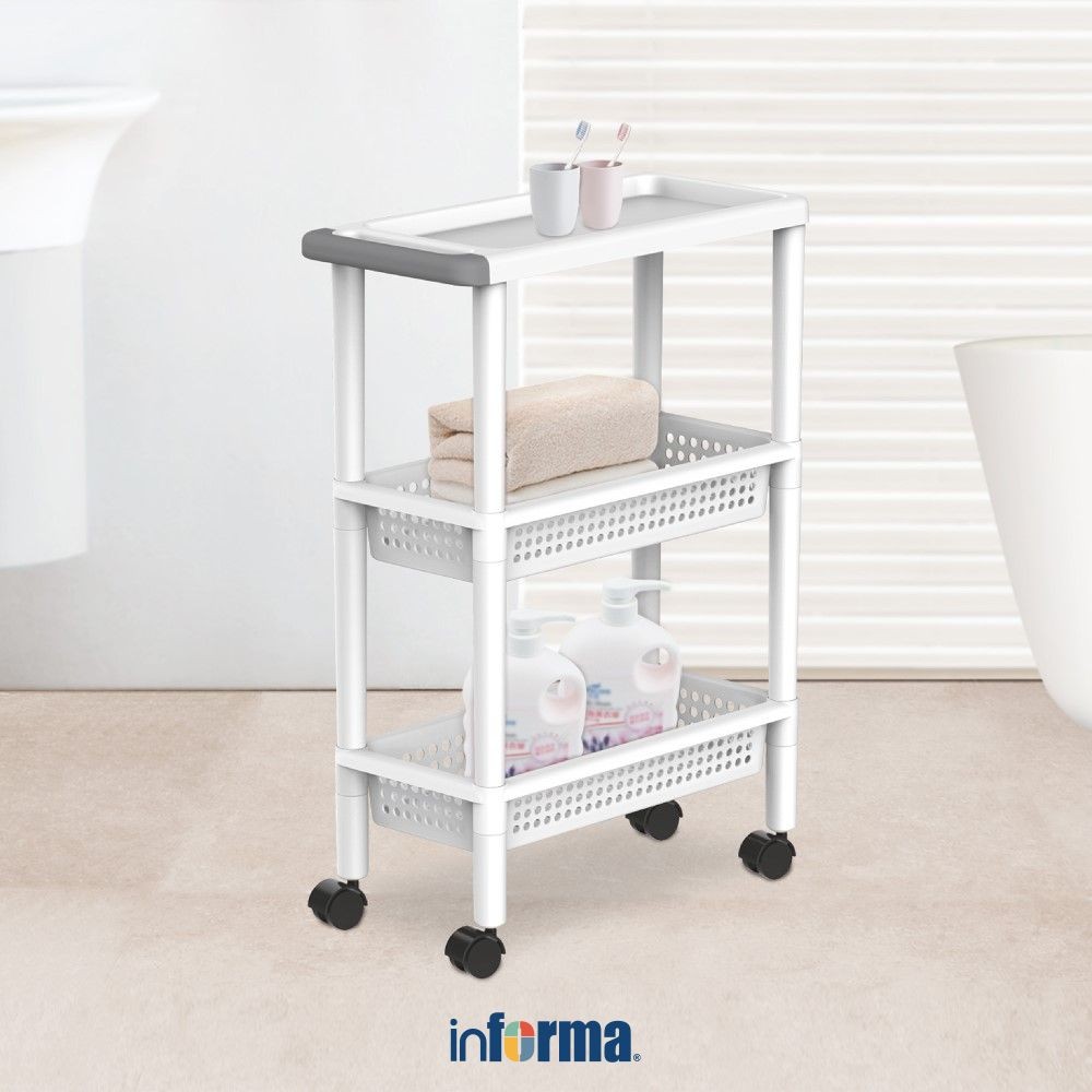 Informa Rak Troli 3 Tingkat Serbaguna Slim - Putih Tempat Penyimpanan Multifungsi Storage Trolley Wh