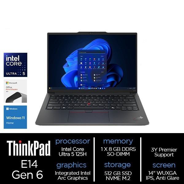 Lenovo ThinkPad E14 Gen 6 (Intel) Intel® Core™ Ultra 5 125U Win11 PRO 8GB 512GB SSD 14" WUXGA (1920x