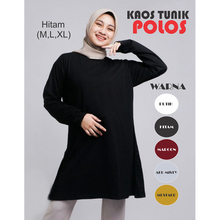 NEW -Kaos Polos Tunik Muslimah Lengan Panjang Katun Combed Adem Nyaman - Putih, M