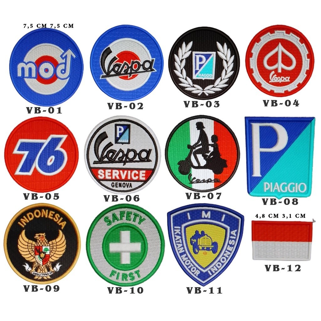 Bordir BORDIR/LOGO CUSTOM/LOGO SENDIRI/PATCH BORDIR/VESPA/PIAGGIO/BENDERA/SAFETY FIRST/IMI/GARUDA