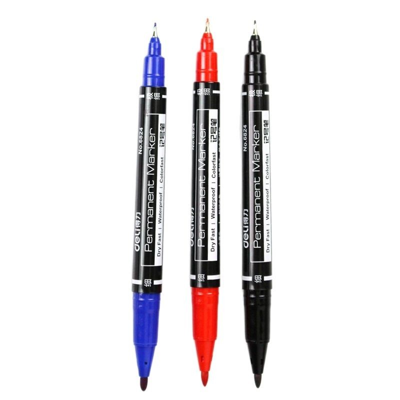 

Deli 3pcs Colored Dual Tip 0.5/1mm Fast Dry Permanent Sign Marker Pens CD Fabric Metal Mark Quality Fineliner Paiting Drawing
