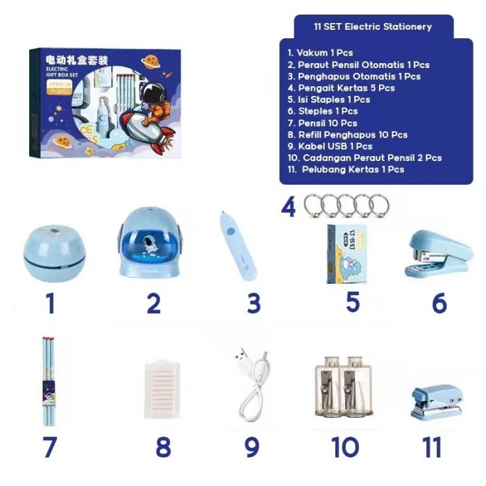 

GAGALU Electric Stationery Set / Set Alat Tulis /Elektrik Rautan Penghapus Vacuum Pensil 11 In 1 /Anak Alat Perkakas Belajar Anak Perempuan Kado - 7 set pink