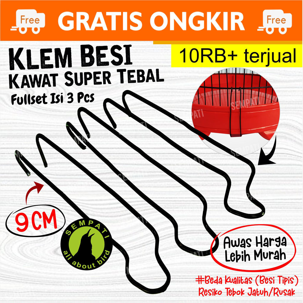 SEMPATI KLEM KAWAT BESI ISI 3 PCS KLEM TEBOK LOVEBIRD PLECI JEPITAN PLAT PENGAIT TEBOK KAKI SANGKAR 