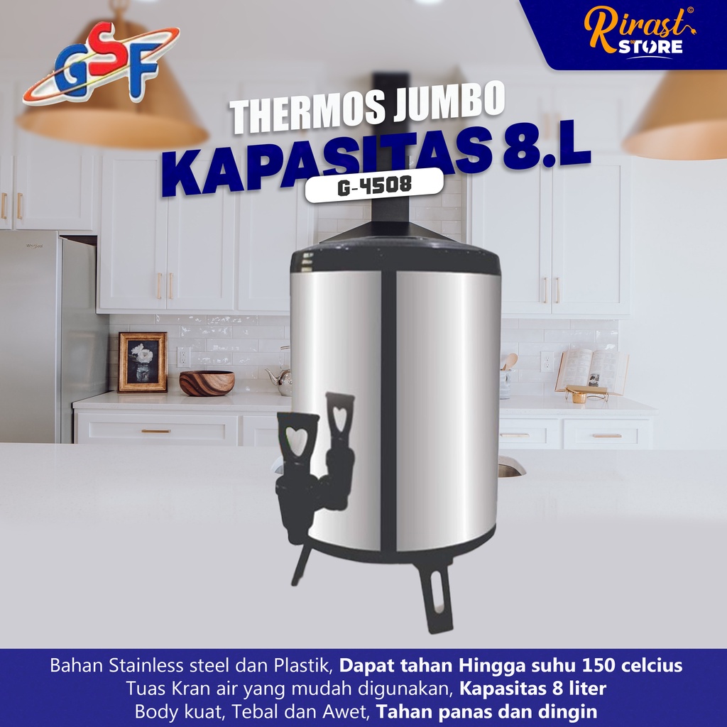 Rirast Store - GSF G-4508 Thermos Jumbo 8 Ltr Water Jug Dispenser Stainless