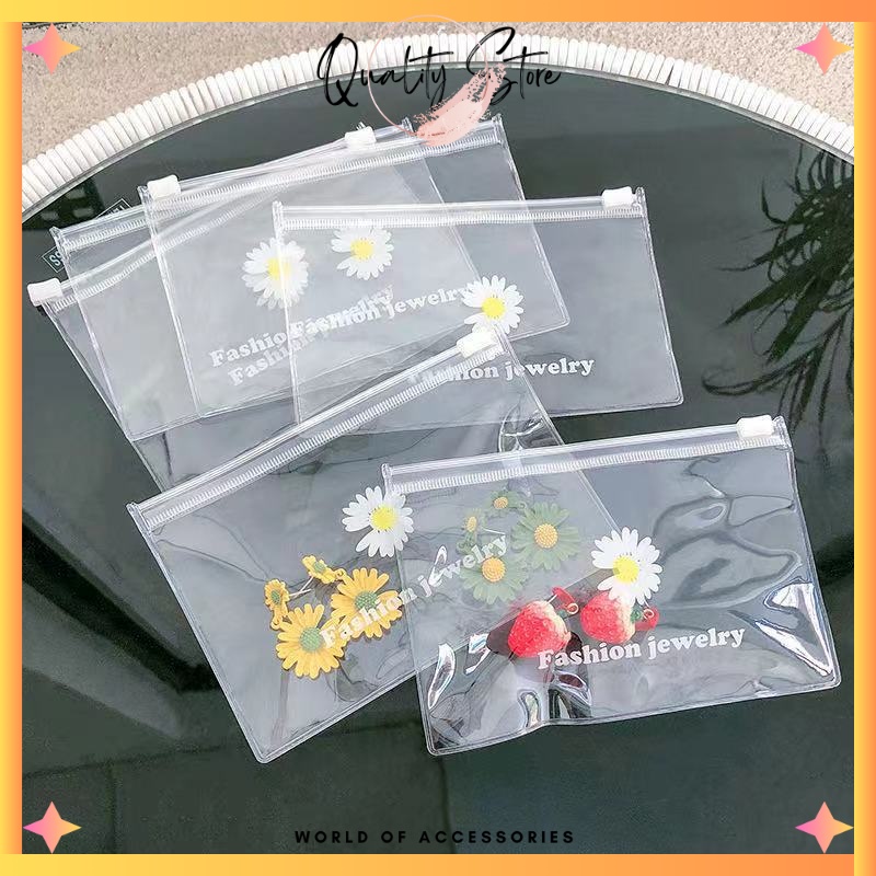 QS - TAS PENYIMPANAN ZIPLOCK MOTIF BUNGA DAISY TRANSPARAN / TAS CANTIK MULTIFUNGSI FASHION JEWELRY S