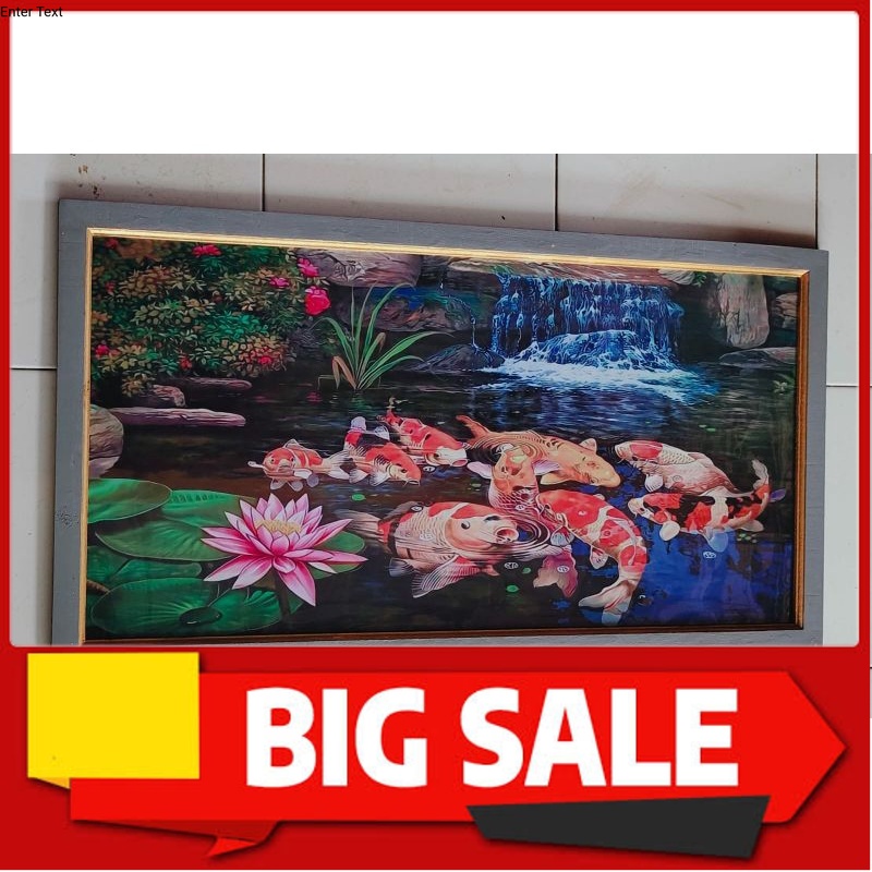hiasan dinding lukisan cetak ikan koi kolam plus bingkai ukuran 100×50