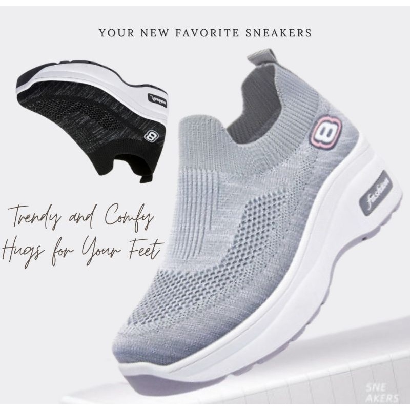 Sepatu Sneakers Wanita Motif 8 Tinggi Comfort Import / Sepatu Wedges "FREE BOX" LV0157