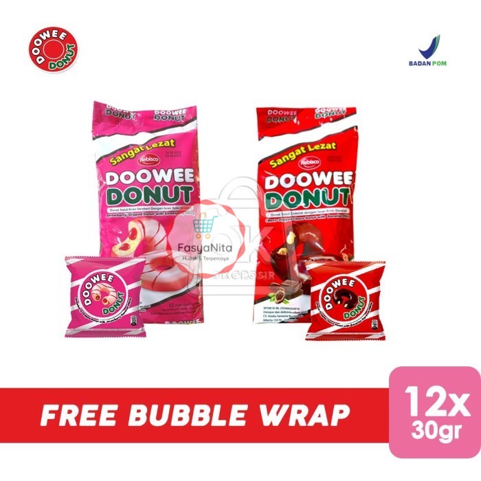 

Doowee Donut Snack Donat Filling Strawberry / Coklat (1 pack isi 12) - Coklat/Merah - FasyAnita Mart Denpasar
