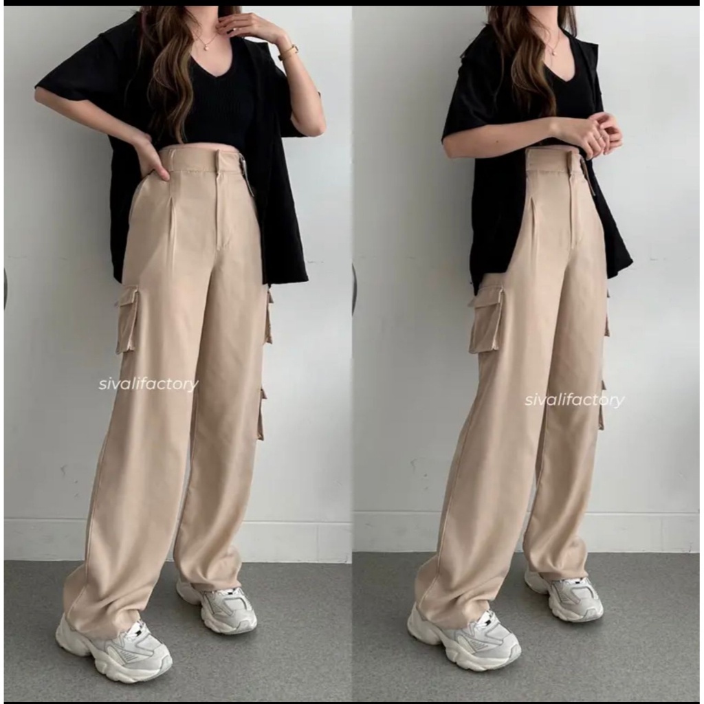 WFS88 Celana Cargo Wanita Terbaru / BONNIE CARGO PANTS / Celana  Panjang Wanita Kekinian / Celana Po