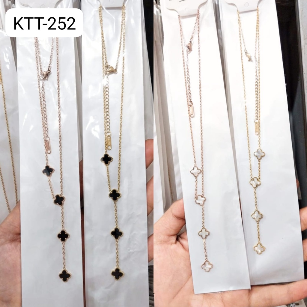 KALUNG TITANIUM RANTAI EMAS GOLD VARIASI CLOVER DIAM / KALUNG PRIA WANITA ANAK DUNIA GELANG