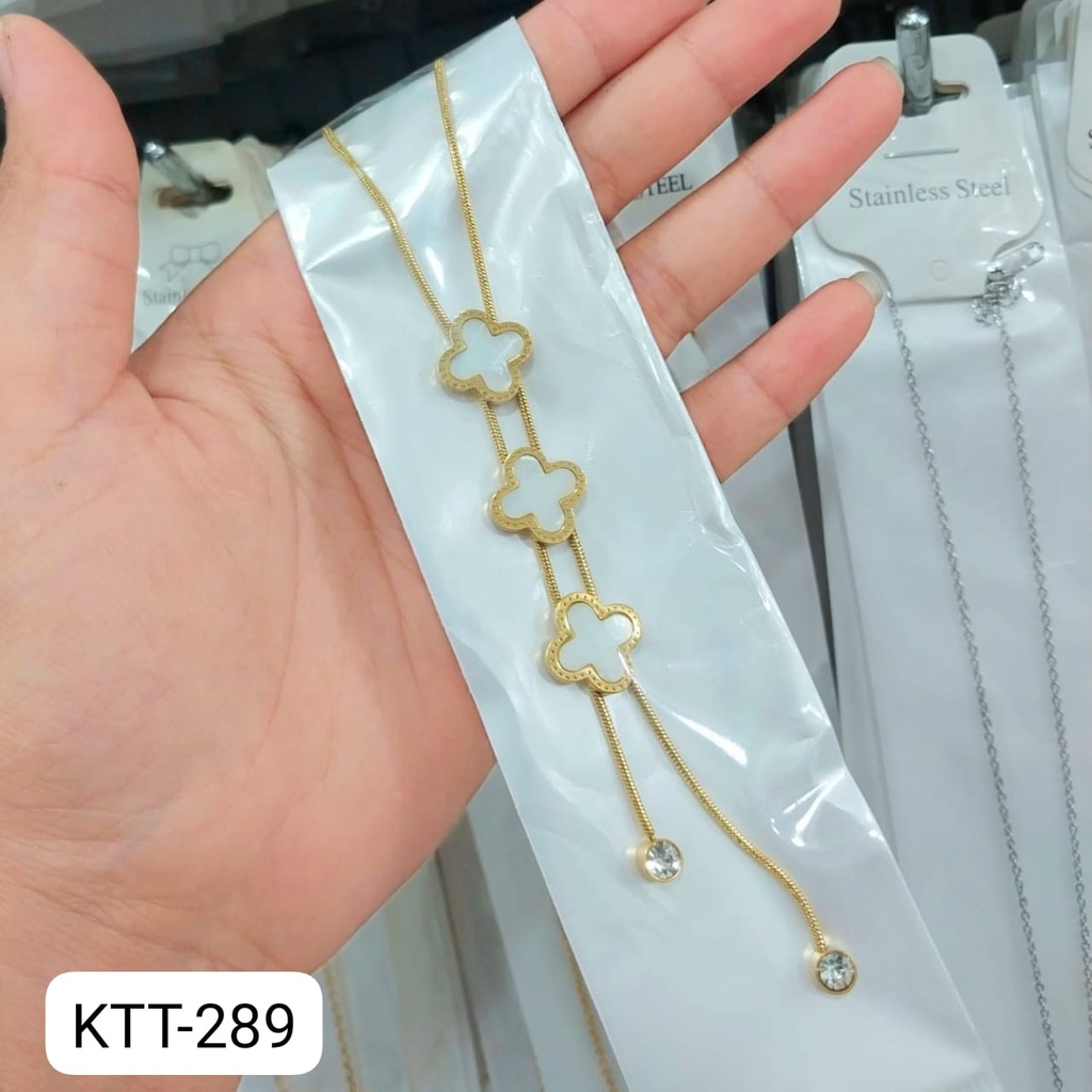 KALUNG TITANIUM RANTAI EMAS GOLD CLOVER DIAM / KALUNG PRIA WANITA ANAK DUNIA GELANG