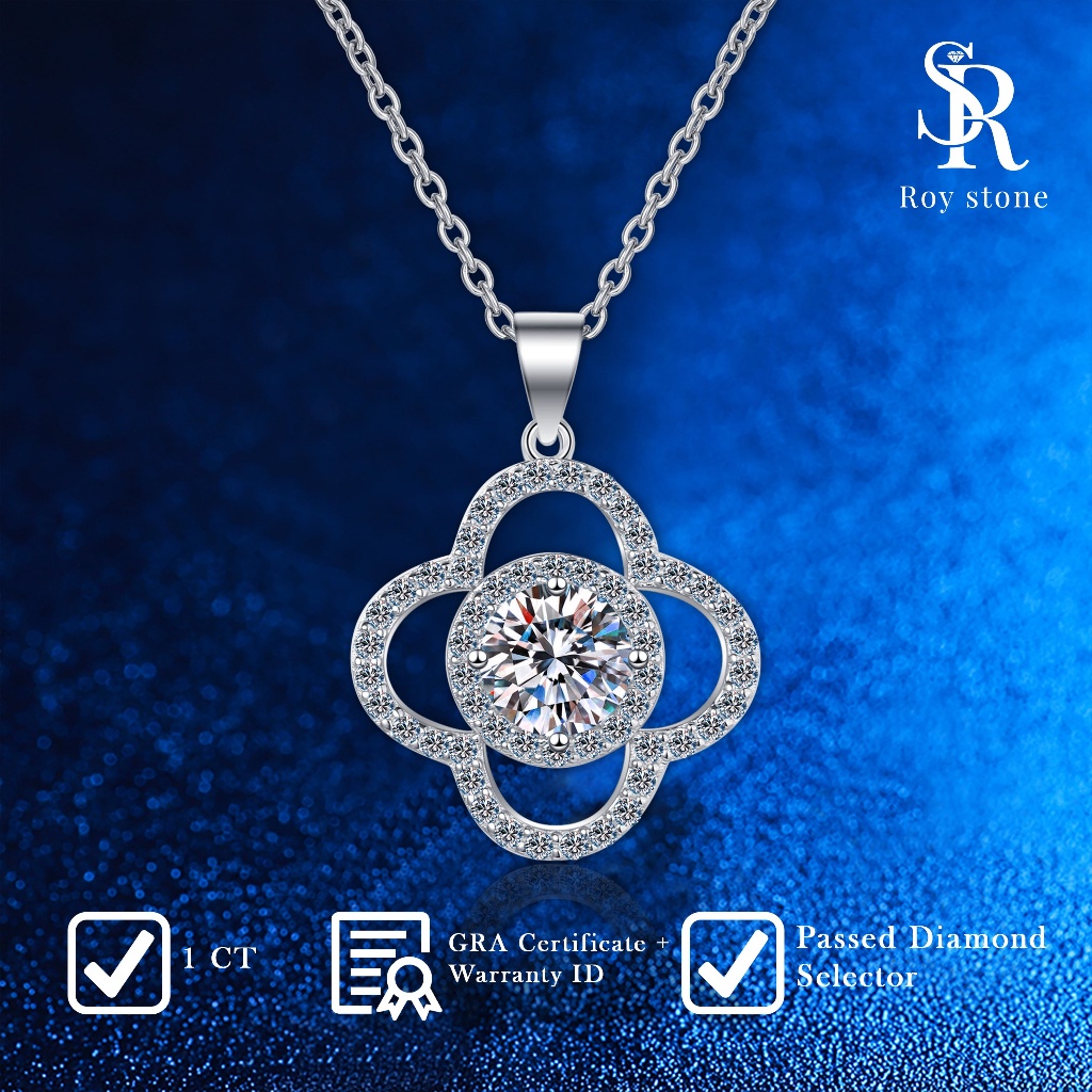 RoyStone - Kalung Moissanite Daisy Sertifikat GRA Original Aksesoris Wanita Perhiasan Silver 925 Lap