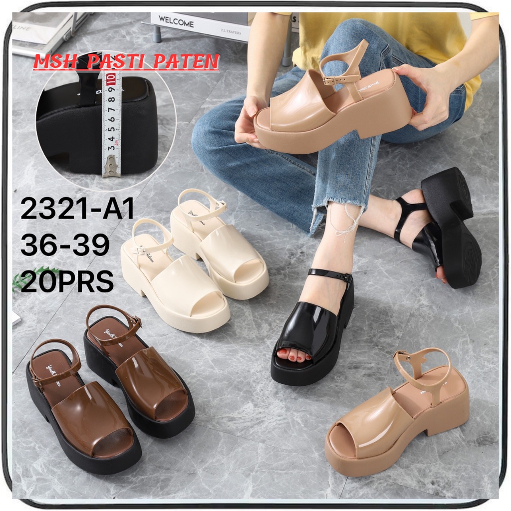 BALANCE  2321/Sandal Wedges Tali Gesper Karet Jelly Wanita Tinggi 7 CM