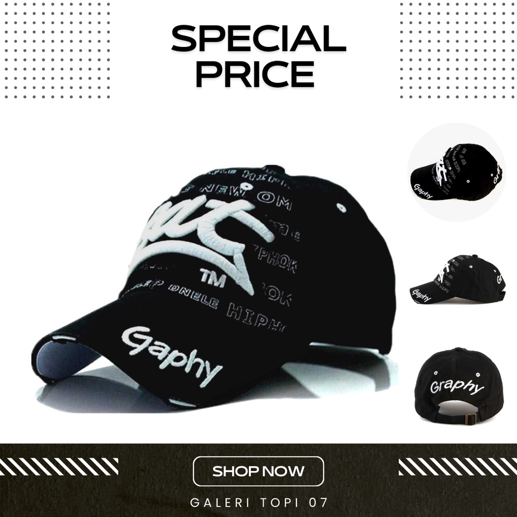 COD Topi Baseball Snapback Graphy Topi Pria Distro Original 100% Hitam Topi Baseball Pria Sobek Sobe