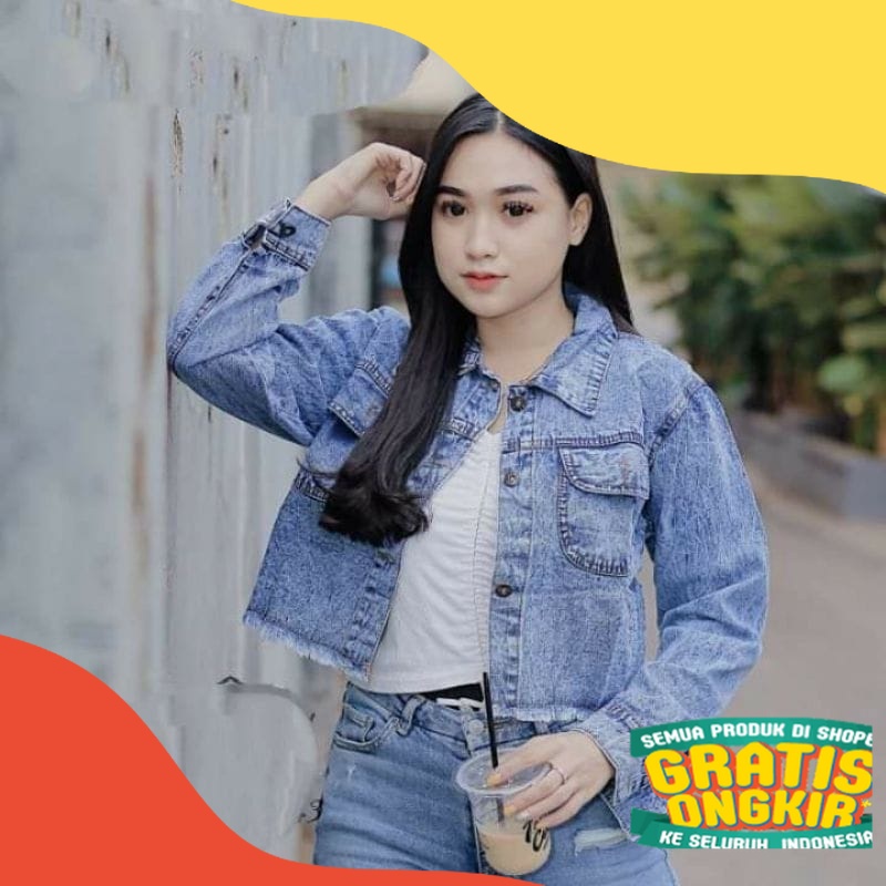 JAKET JEANS CROP OVERSIZE/ JAKET JEANS CROP JUMBO/JAKET JEANS JUMBO WANITA/JAKET CROP RAWIS JUMBO/ u