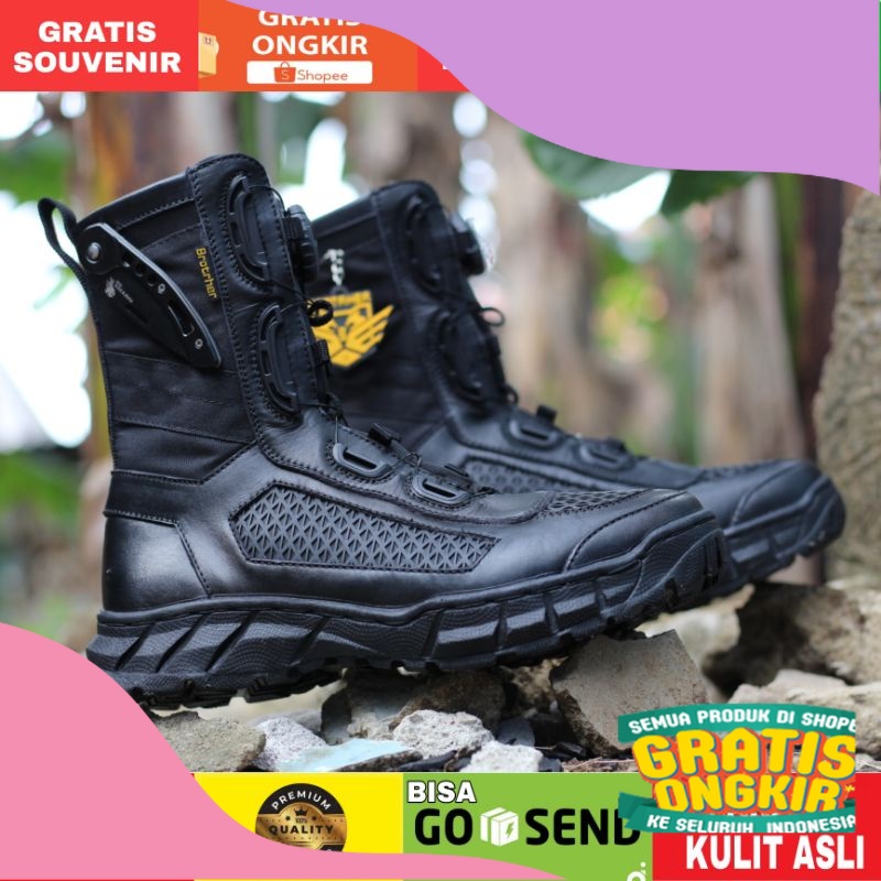 Sepatu Pdl Tali Putar Merk Brotrher Bahan Kulit Sapi dan Kanvas Kordura Anti Air Brotrher Fitgo/ tin