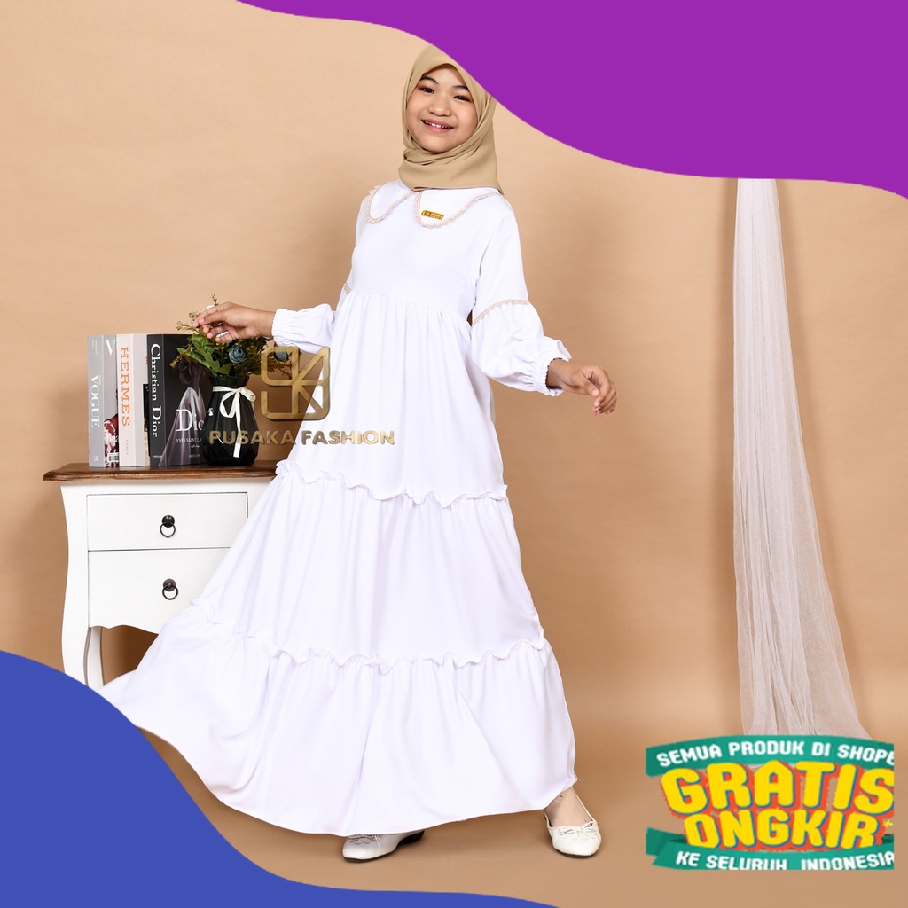 NAYLA kids gamis anak muslim perempuan tanggung long dress serut susun kid wanita anak usia 4 - 14 t