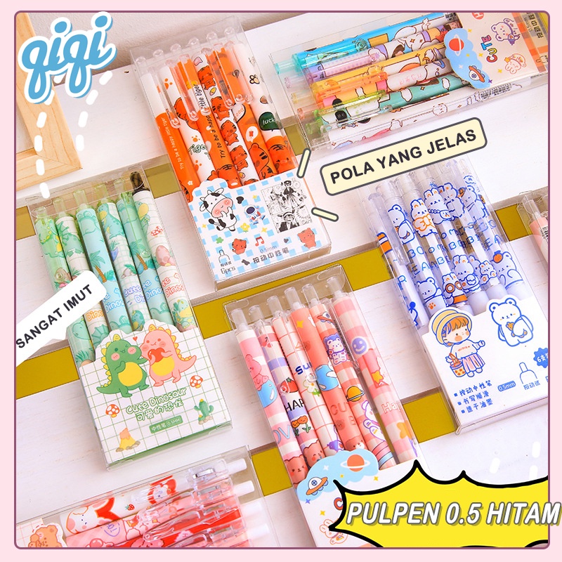

Gel pen/Pulpen 6pcs/box Hitam 0.5mm/Warna Hitam Model Tekan Pen Pastel Untuk Pelajar / Kantor - Qiqi Treasure