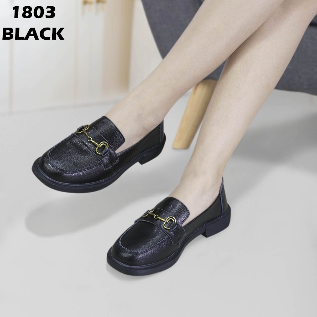 NEW - (J) (COD)  Sepatu Flat Kulit Premium Wanita Import J1803 Flat Shoes Import Wanita Sepatu Kerja